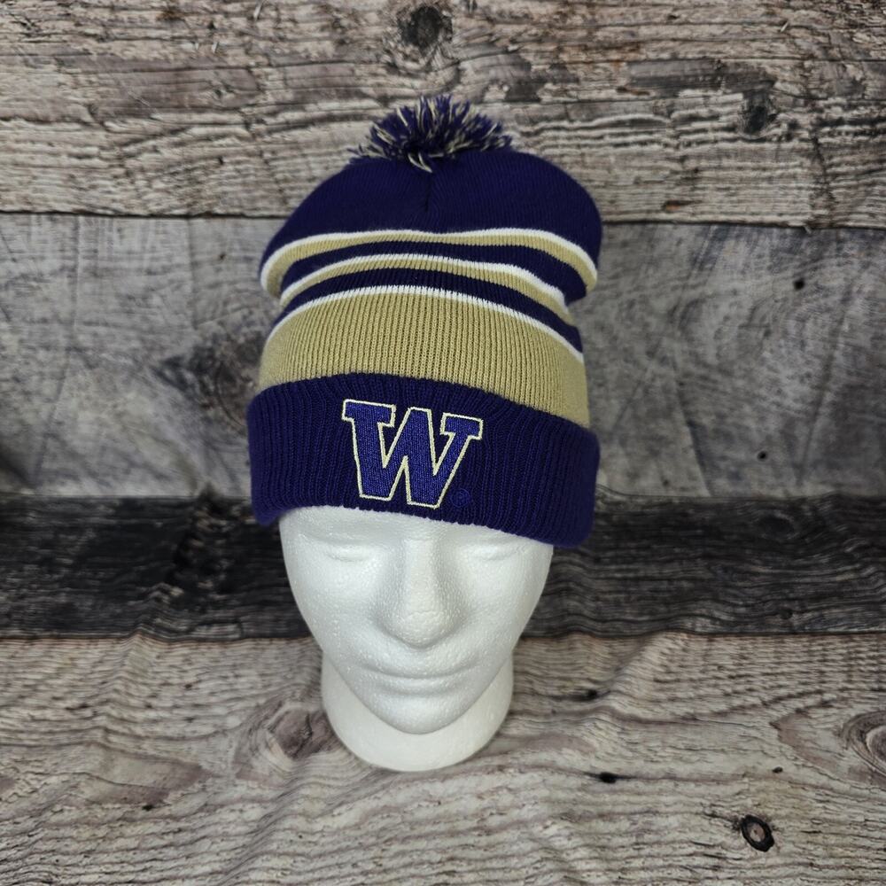 UW Beanie Hat Cap University of Washington Huskies Winter Knit Stocking Pompom